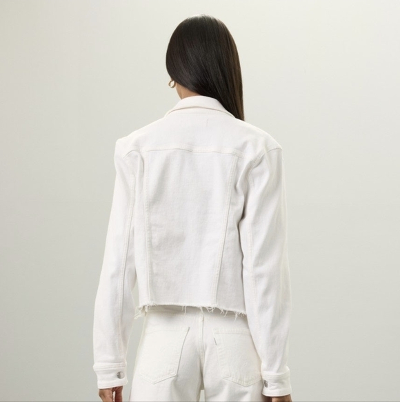 7 For All Mankind White Trucker Jacket Cotton Long sleeves Front button Size M - Picture 2 of 12